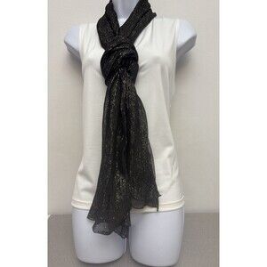 Black And Metallic Silver Large Women’s Rectangular Scarf, Rayon Blend, 22”x84”